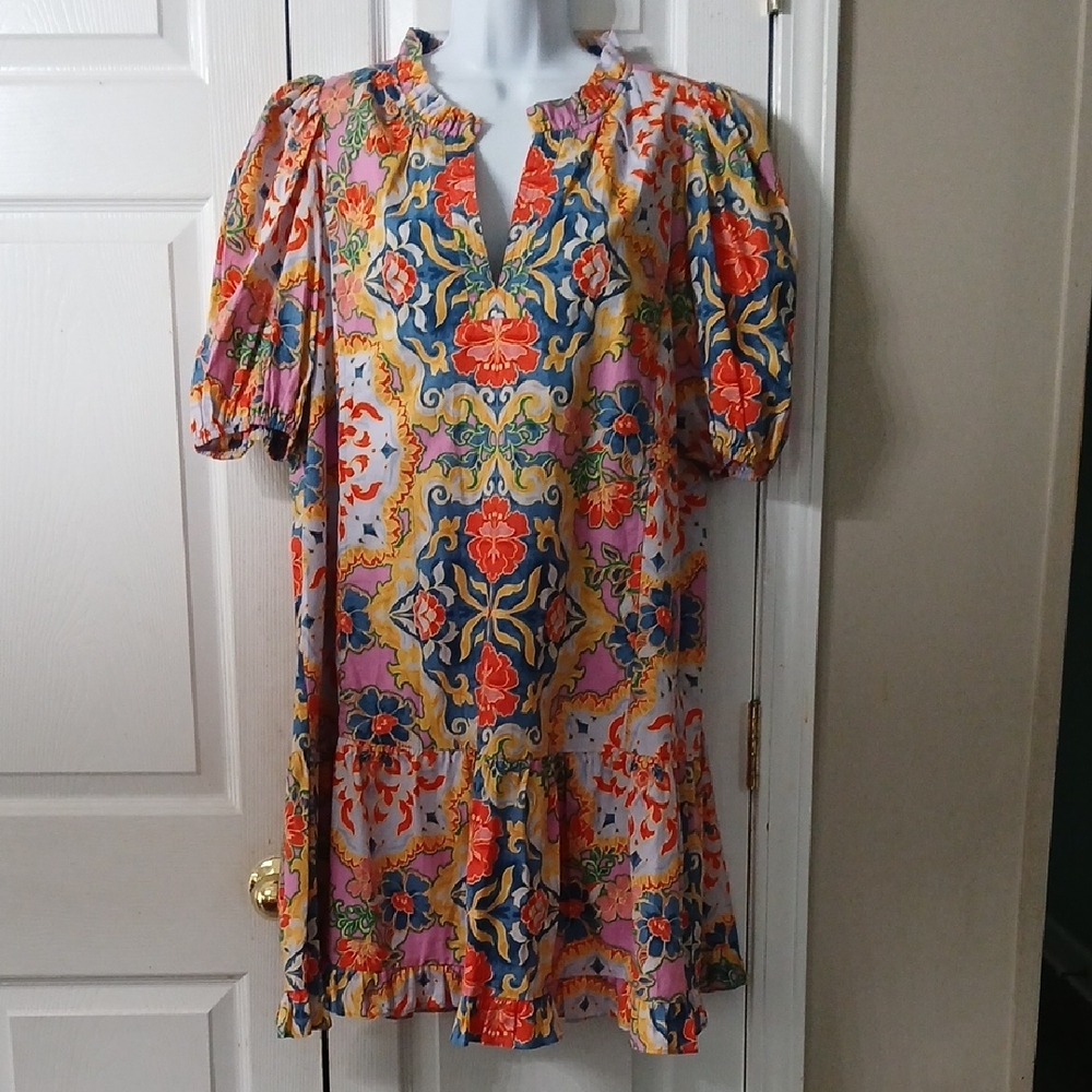 Vince Camuto floral print dress with balloon sleeves Sz 14 NWOT